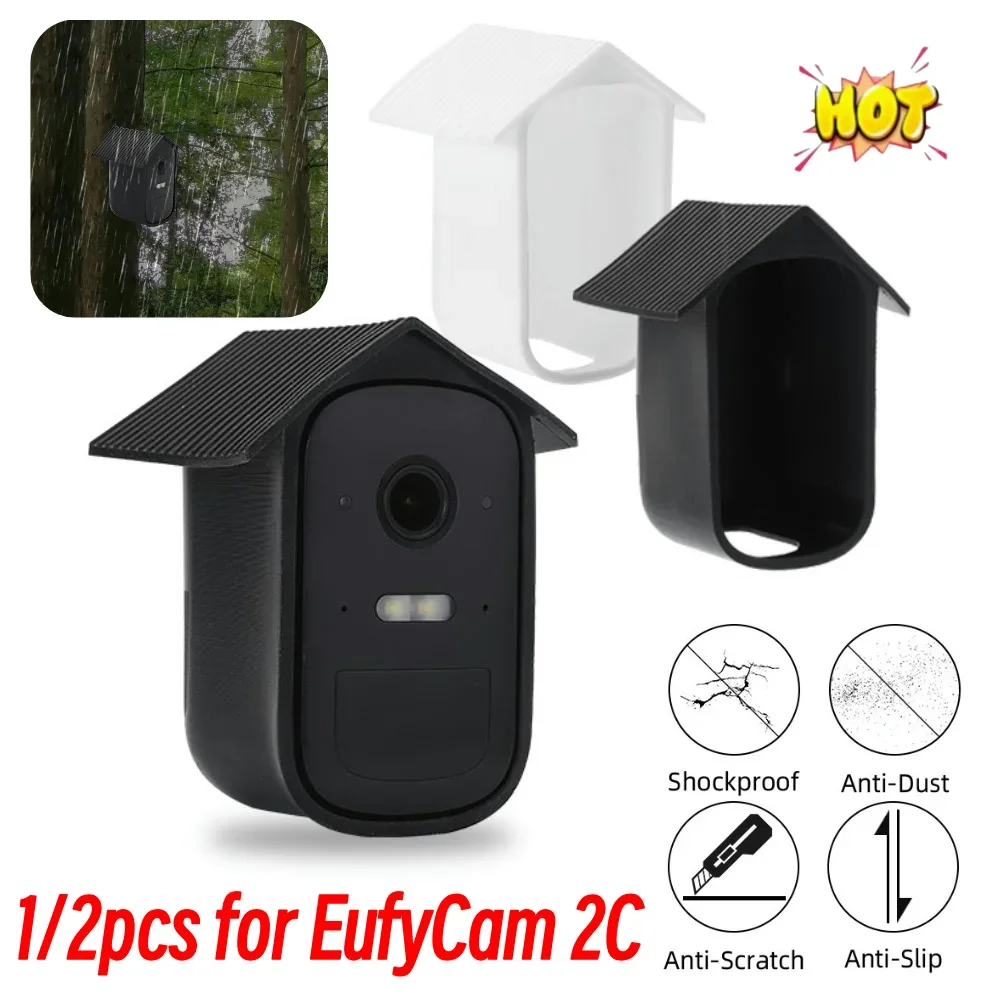

1/2 Pcs Silicone Security Camera Protective Case Weatherproof Camera Cover Waterproof Camera Case Housing Anti-UV for EufyCam 2C