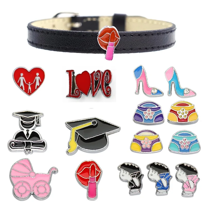 10Pcs/Lot 8mm Slide Charms For Bracelet Making Women Jewelry Turtle Horse Charms Pet Collar Wristband Keychain DIY Accessories