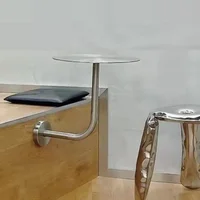 Wall Hanging Stainless Steel Small Round Table Modern Milk Tea Shop Cafe Table Simple Against The Wall Space Saving Table 6