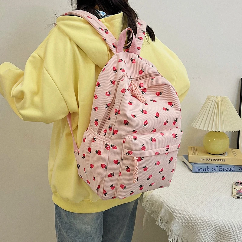 

Corduroy Kawaii Backpack with Lunch Bag & Pencil Case Laptop Backpack Large Capacity School Outdoor Backpack for Teens Children