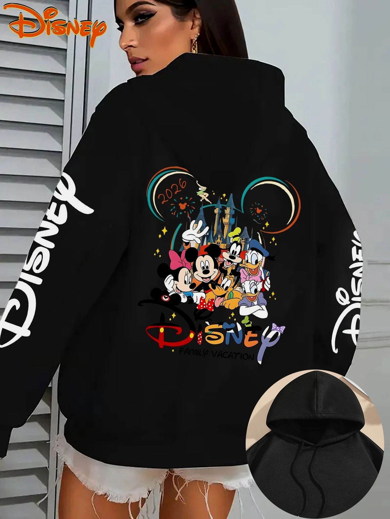 

Женские флисовые худи с принтом Дисней: Замок и Микки, хлопковые толстовки-пуловеры, осенне-зимние куртки с длинными рукавами, модель 2026 года