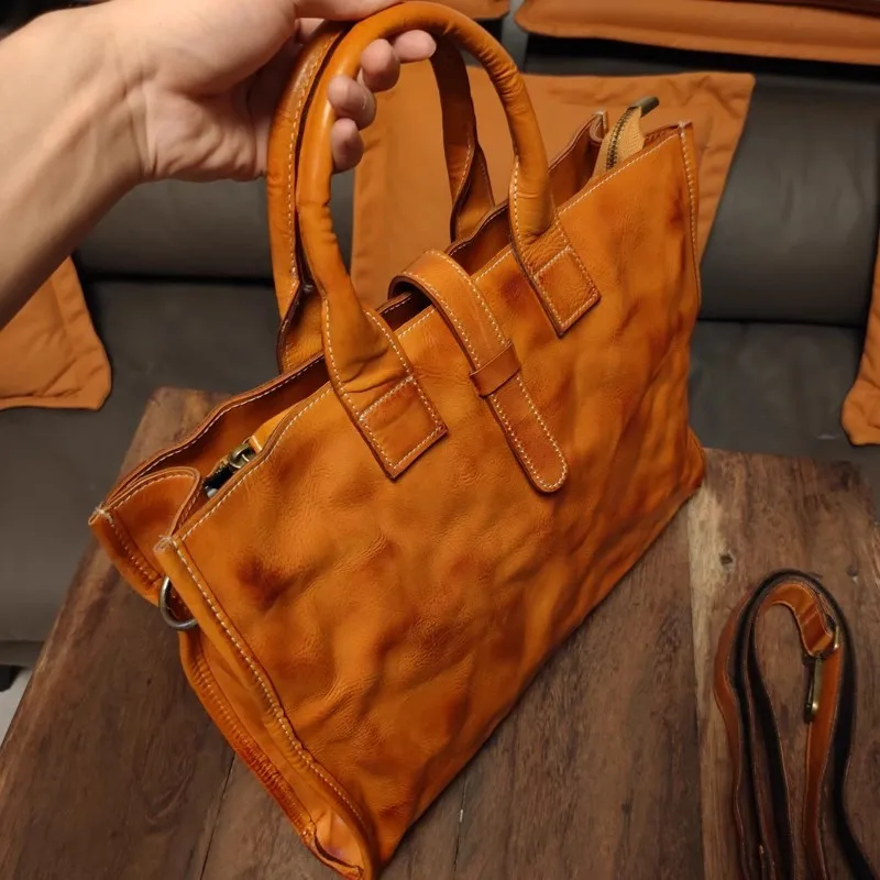 Maleta de couro genuíno para homens, bolsa de couro real, simples e vintage, casual e empresarial, designer e luxo, laptop e trabalho, bolsa mensageiro