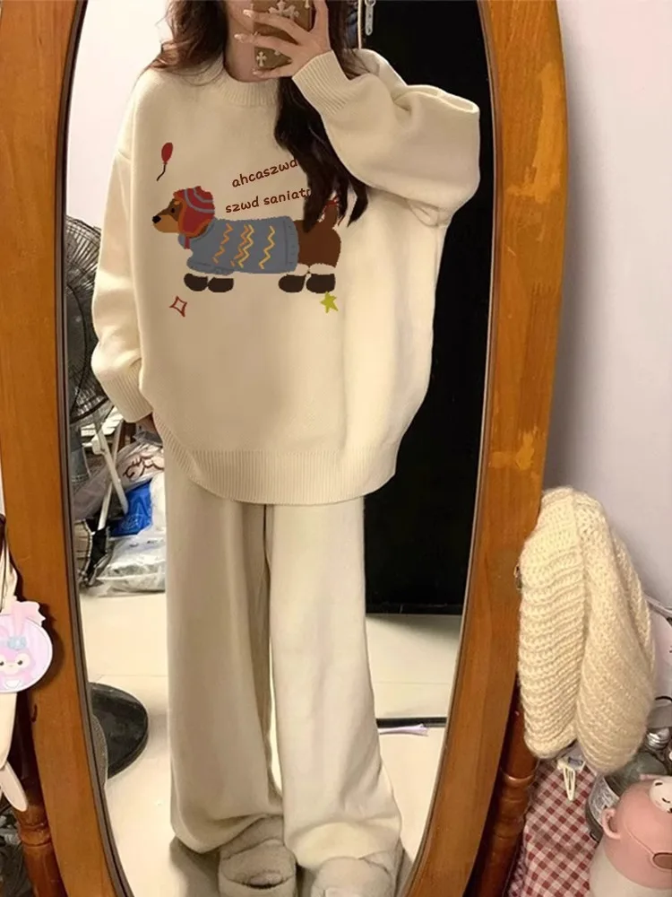 

Charming Little Dog Light Beige Knitted Loose Women's Sweater Early Spring 2026 New Sle Comfortable Soft Korean Version Top