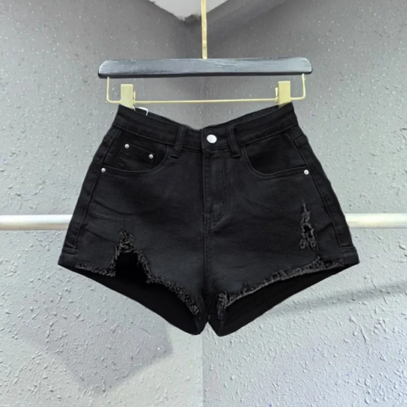 

New Summer Low Waist Light Gray Broken Word Jeans Hot Pants Korean Version Of Women's Personality Denim Shorts y2k