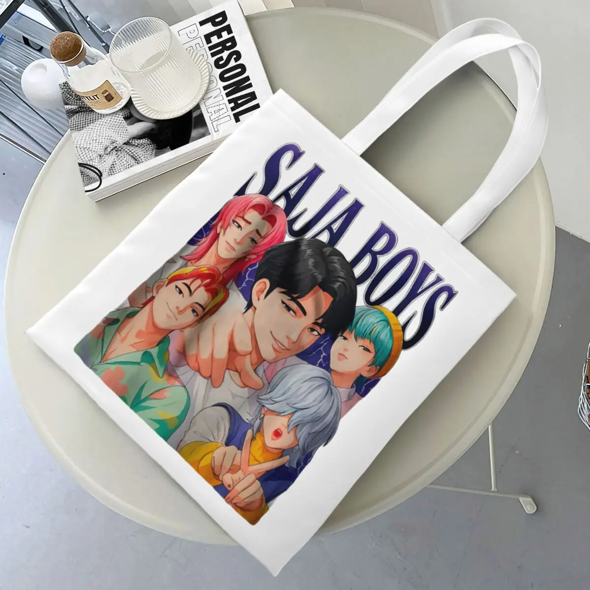

Saja Boys Kpop Demon Hunters Huntrix Canvas Tote Bag Eco-Friendly Large Capacity Grocery Bag for Unisex Daily Bags