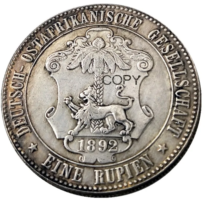 1892 German East Africa 1 Rupie Coin Guilelmus II Imperator Silver Plated Copy coin