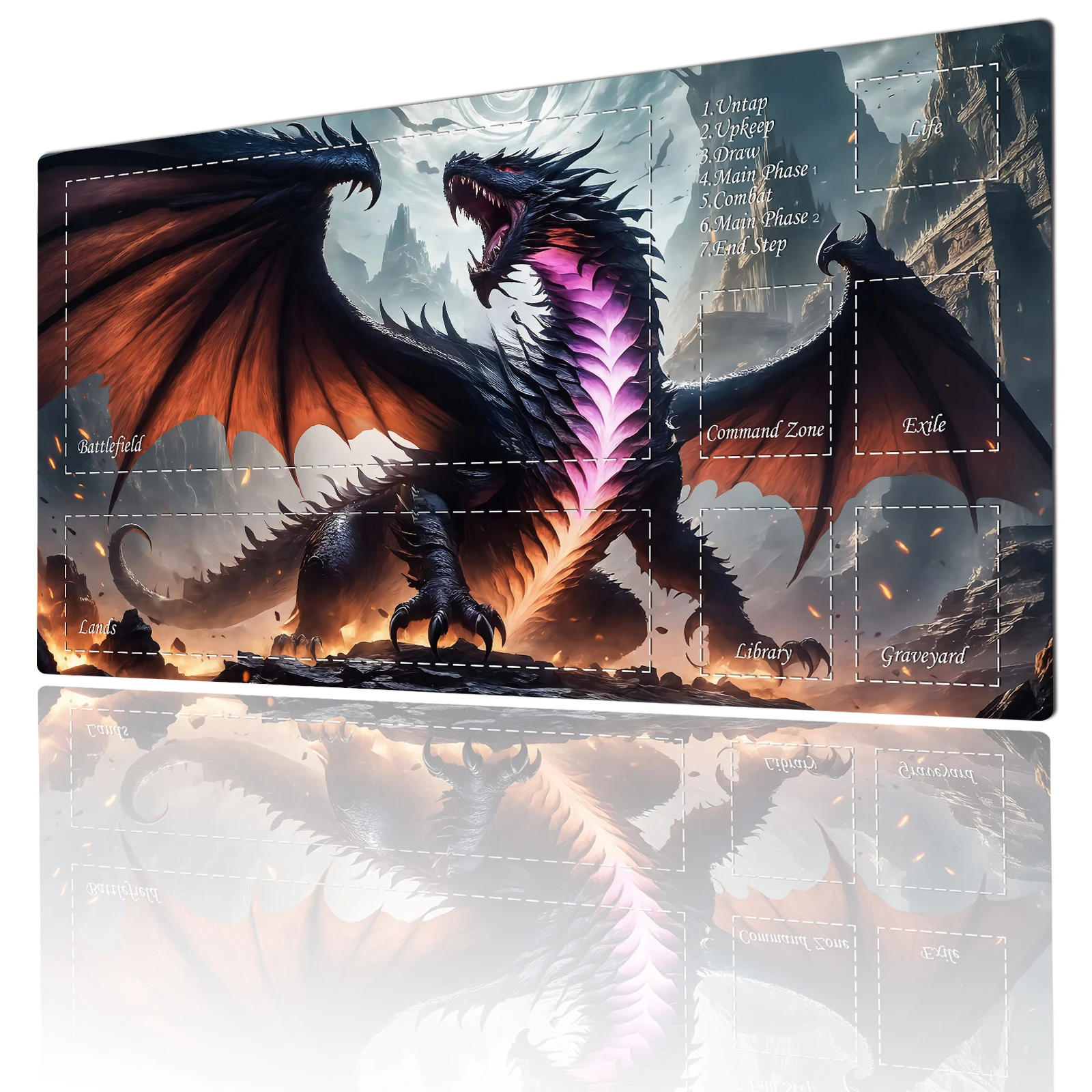 Magic Card Playmat with zone Dark style giant dragon theme MTG