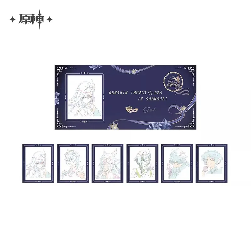 miHoYo Game Official Genshin Impact Columbina Wanderer Tartaglia Drawing Film Ticket Stub Set Anime Prop Cosplay Halloween Gifts