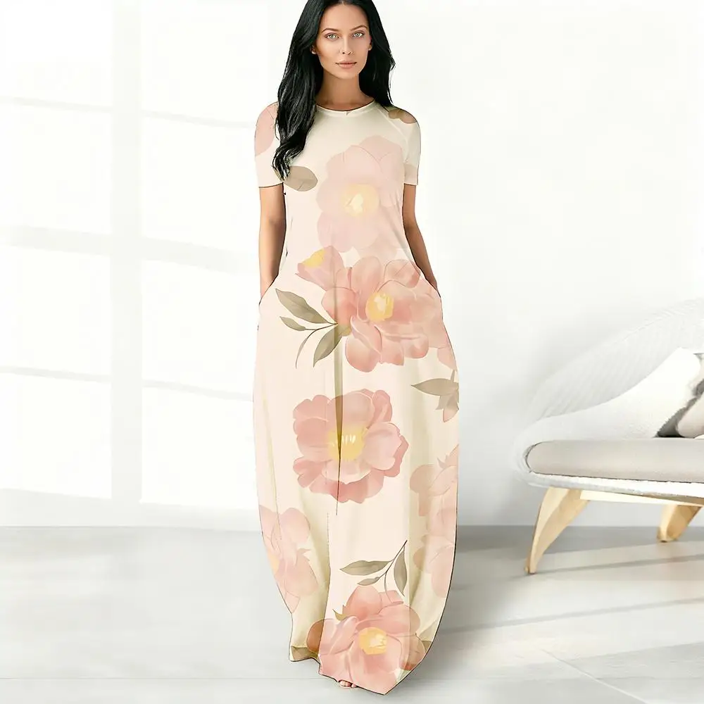 

2026 New Women's Pocket Maxi Dress Summer Loose Bohemian Style Clothing Hawaiian Beach Casual Versatile Everyday Fashion Item