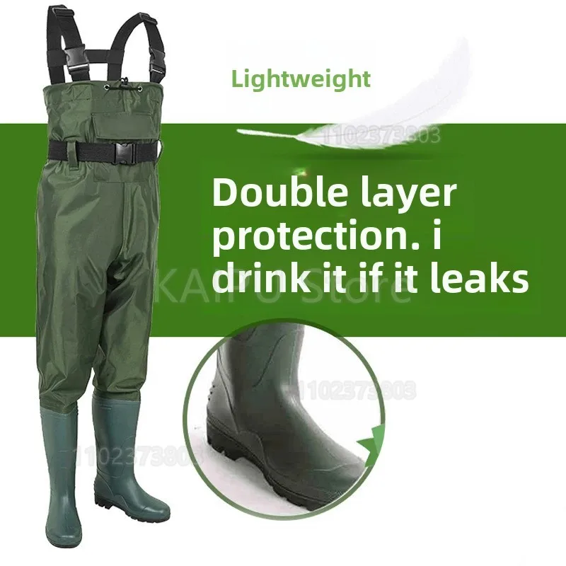 

Half-body breathable water pants waterproof ultra-light army green one-piece wear-resistant water pants rain shoes wading pants