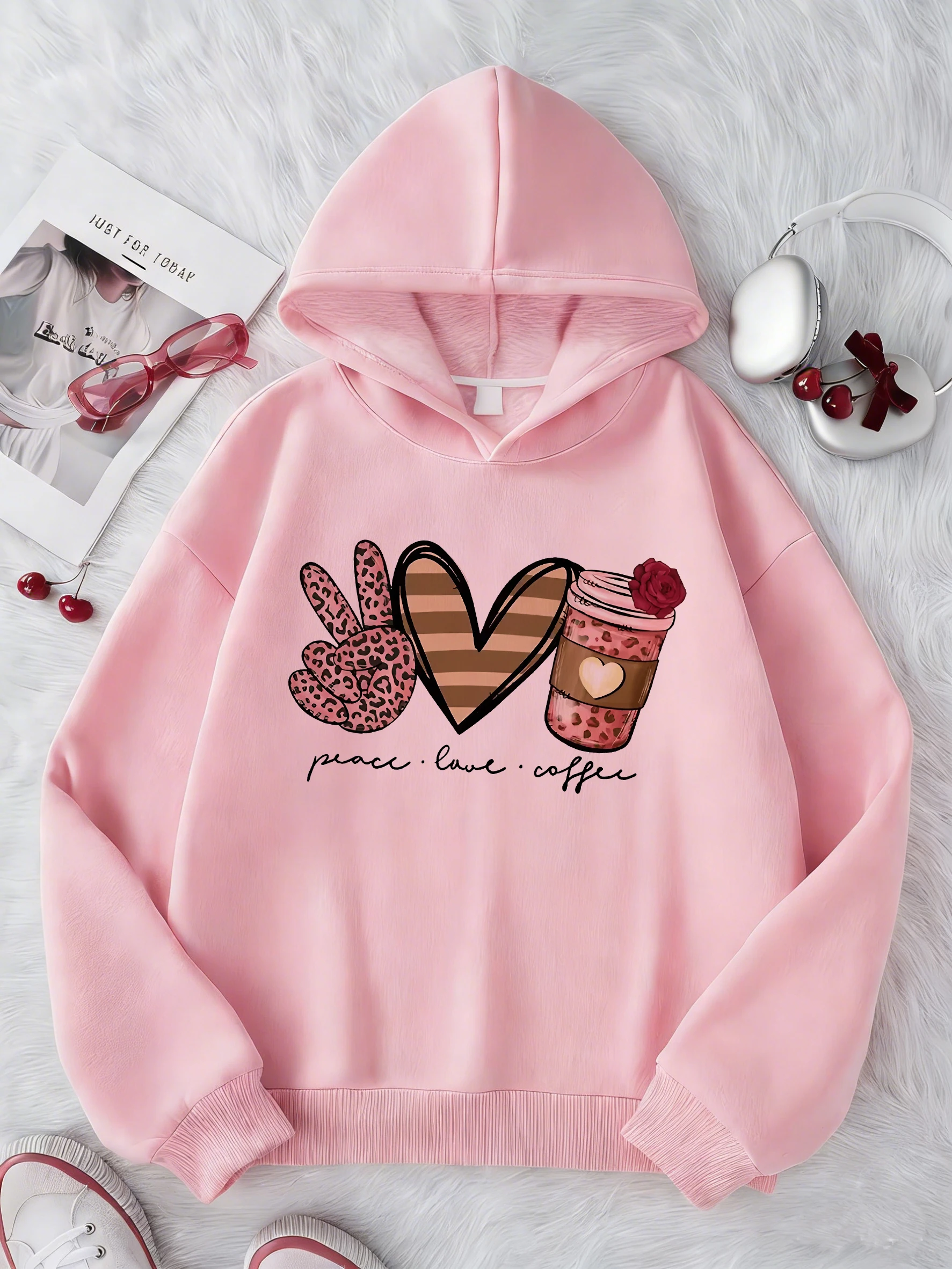 Trendiger, hübscher Kinder-Kapuzenpullover mit Peace-and-Coffee-Motiv, süßer Kapuzenpullover für Jungen und Mädchen, lässige Kapuzenpullover