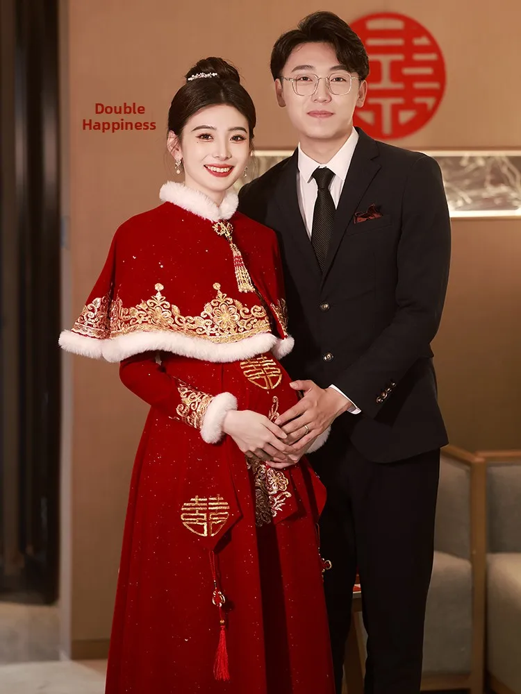 

Materni Wedding Dr Autumn Winter awl Bridal Gown Belly Cover Small Size Chinese Sle plus Size Fat MM Wedding Dr