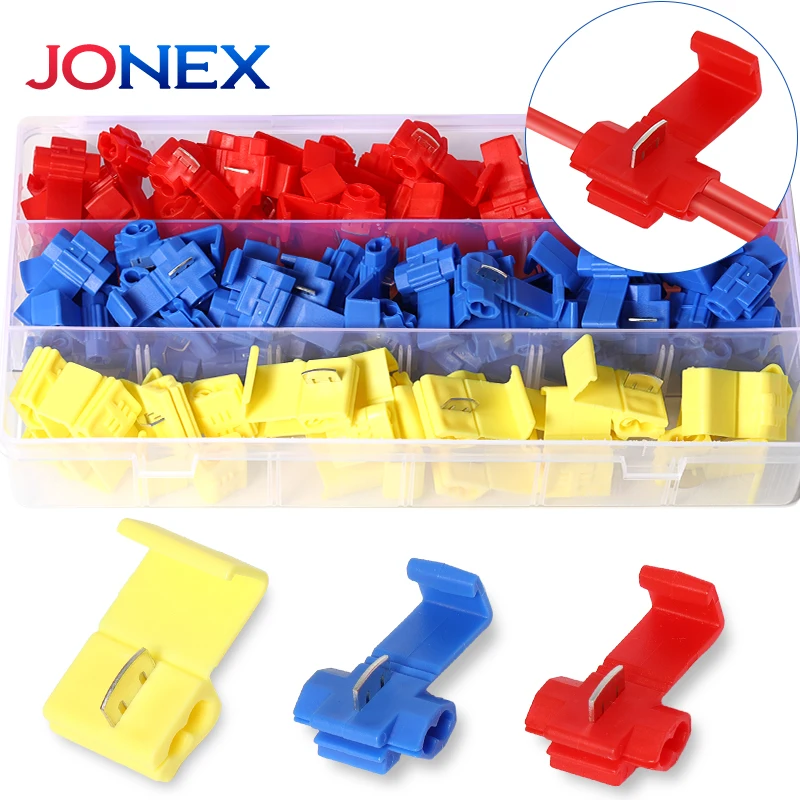 

120PCS T-shaped Crimp Terminals Electrical Wire Connectors Insulated Snap Quick Splice Lock Connection Without Breaking Cable