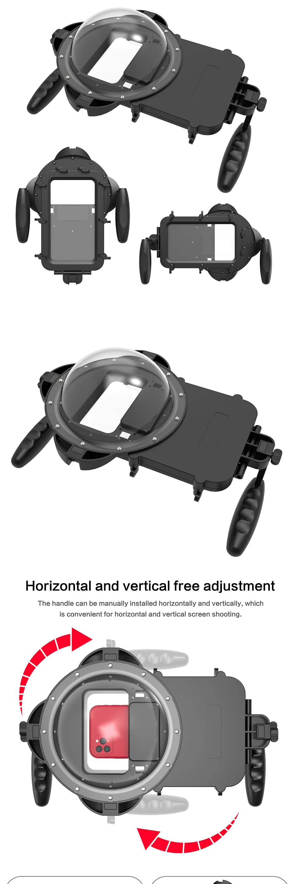 1/2-1/2 Zoll Universal Smartphone Tauch gehäuse Gehäuse Griff Griff HD Licht übertragungs filter für Kuppel Handy 3m wasserdicht – Detail 5