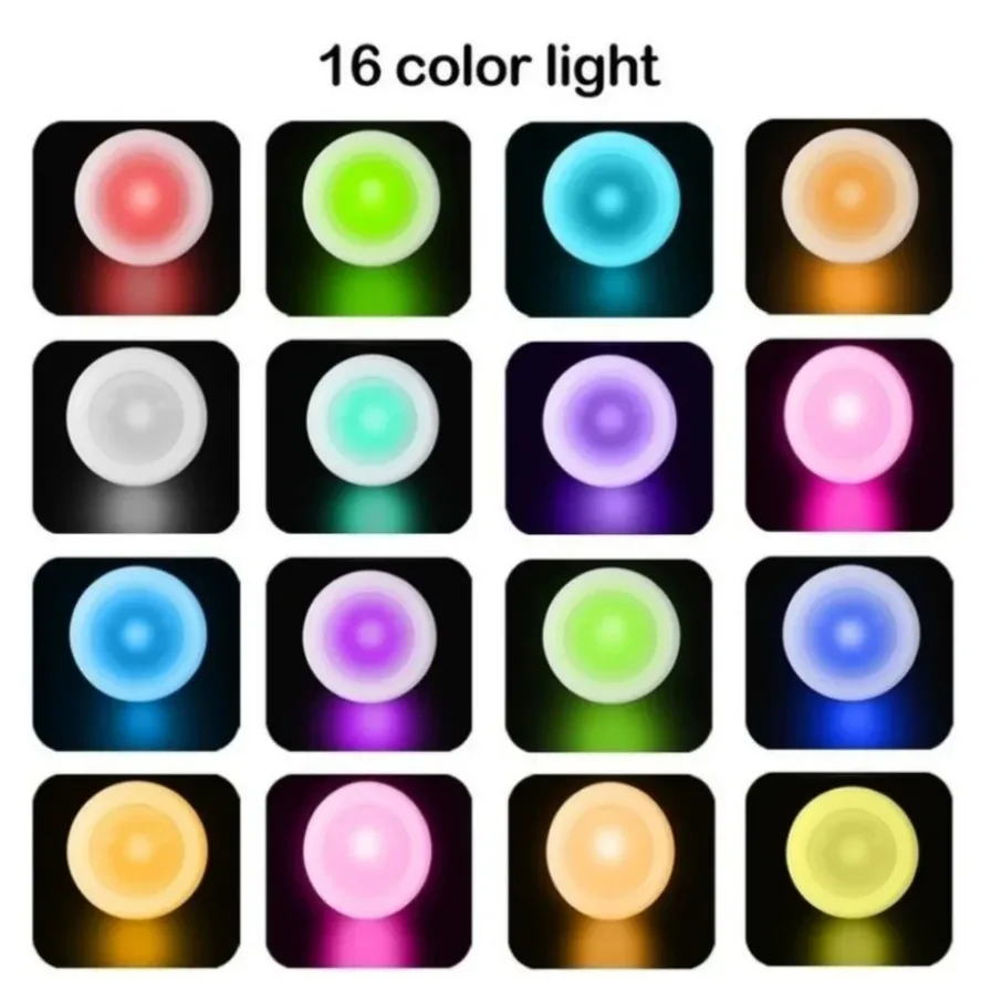 LED Round Night Lights 16 Colors Under Cabinet Light Dimmable Portable Cabinet Kitchen Closet Lamps With Remote & Touch Control