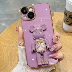 Candy Bear fold Stand placcatura custodia per telefono per iPhone 15 11 12 13 14 Pro Max XR X XS Max 8 7 15 Plus SE 2020 Cover per supporto di lusso