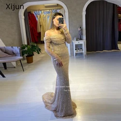 Xijun Glitter Mermaid Wedding Dress Sequined Bridal Gowns Prom Dresses 2023 Sleeves Off The Shoulder Wedding Party Dress Luxury