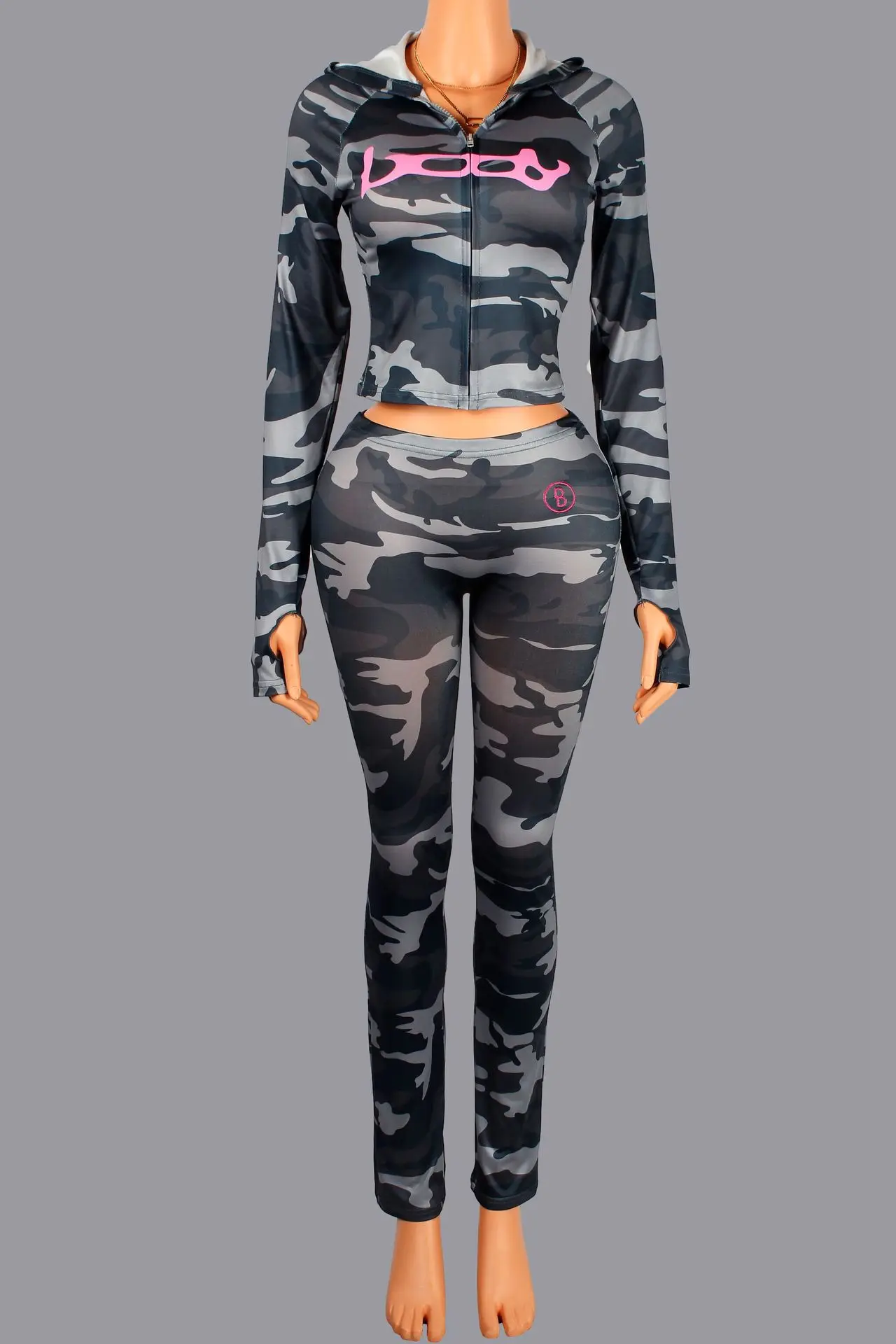 スタイリッシュレディ レターレオパードプリント スポーツ2ピースセット レディース 長袖ジッパー付きトップス＆スキニーパンツスーツ 2025秋コーデ