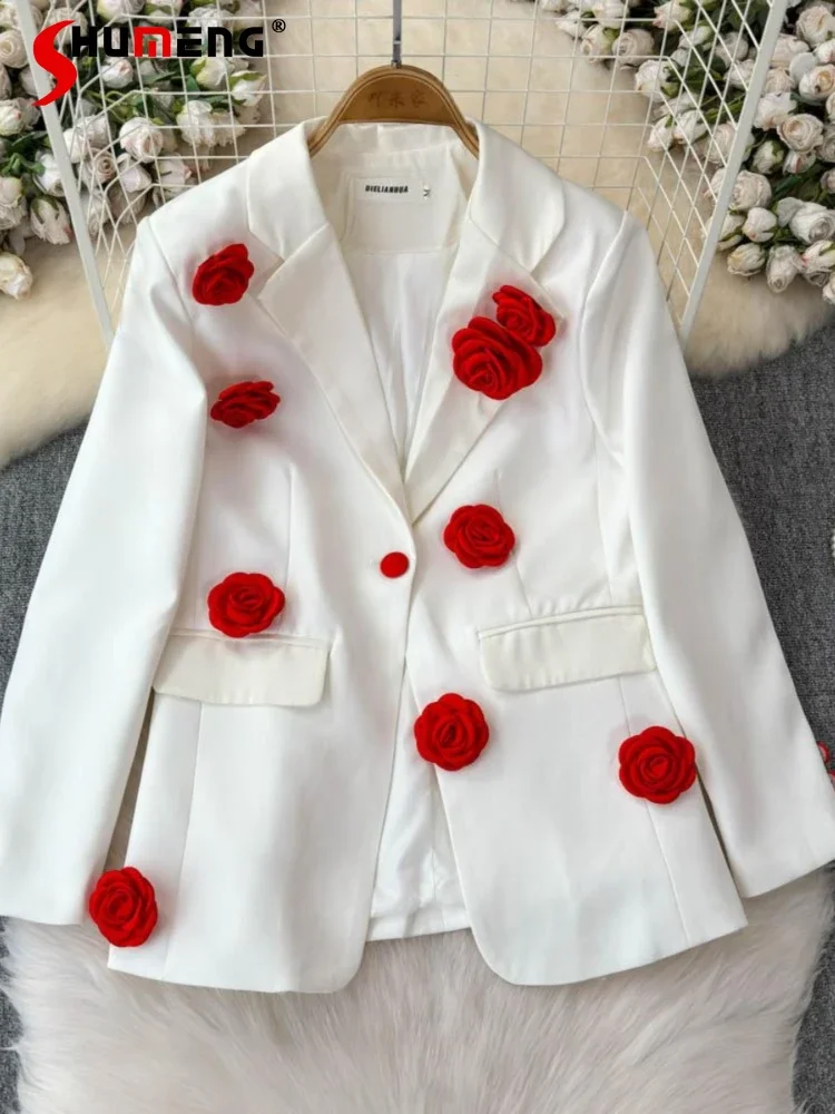 

Trendy Three-dimensional Flower Loose Suit Jackets Women's 2024 Autumn Winter New Versatile Blazers Long-sleeve Chic Suit Jacket