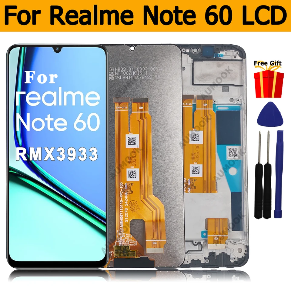 Écran LCD De Rechange Pour Realme Note 60 2024 (RMX3933) – 6,74 Pouces, Avec Cadre Et Kit De Réparation – Noir