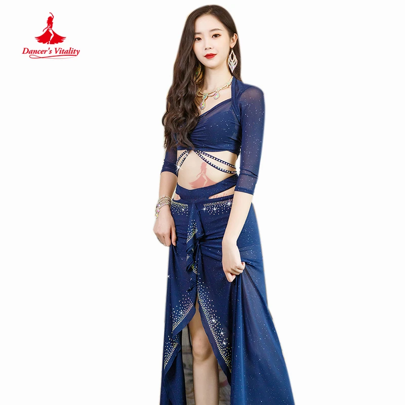 Belly Dance Performance Clothing Suit for Women Bellydance Half Sleeves Top+mesh Long Skirt 2pcs Oriental  Professional Set Wear