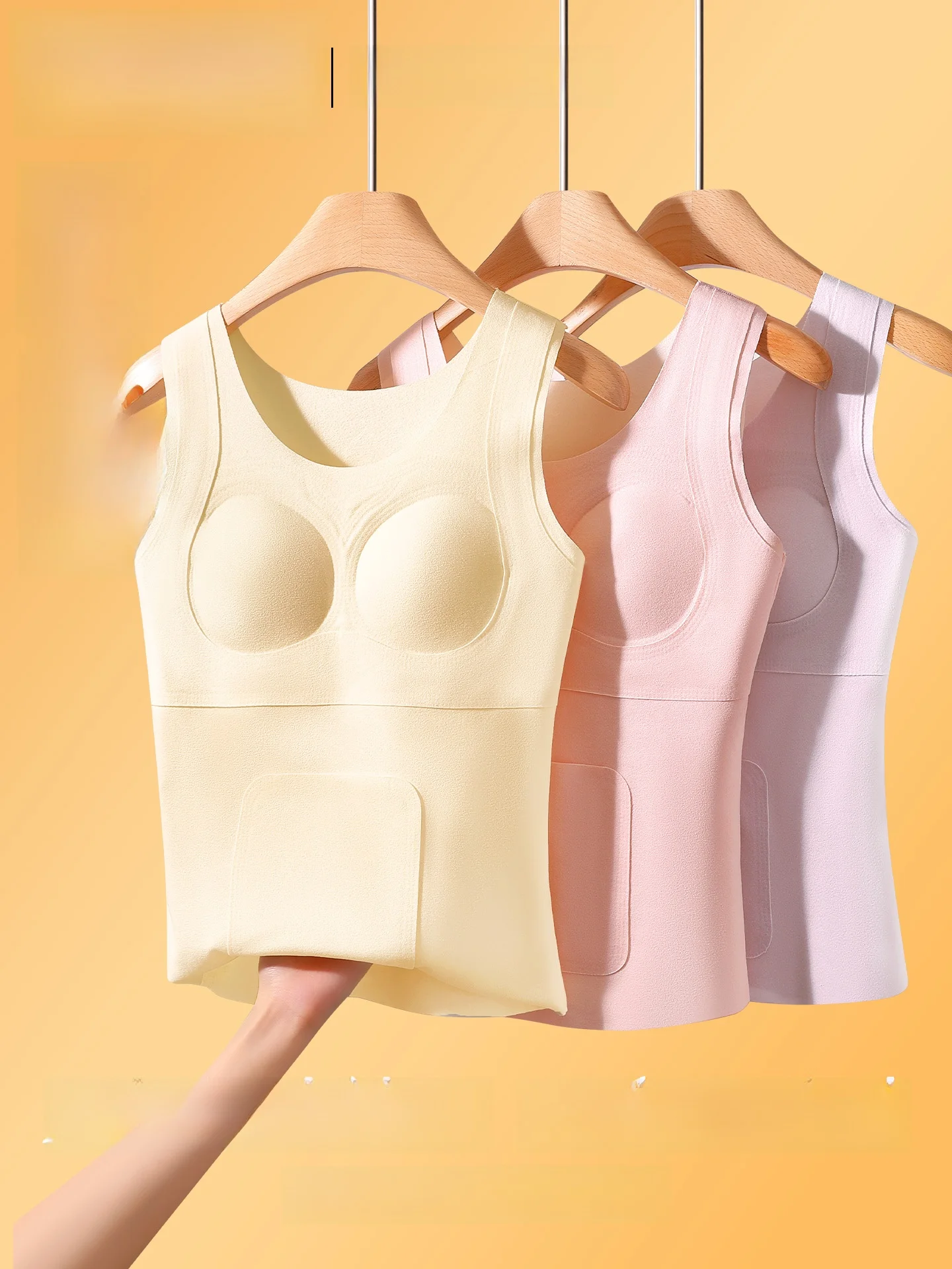 PLANDOO Warmth Fleece Vest with Bra Inserts for Pubescent Girls Silk Wool Underwear Indoor Wear for High School Students