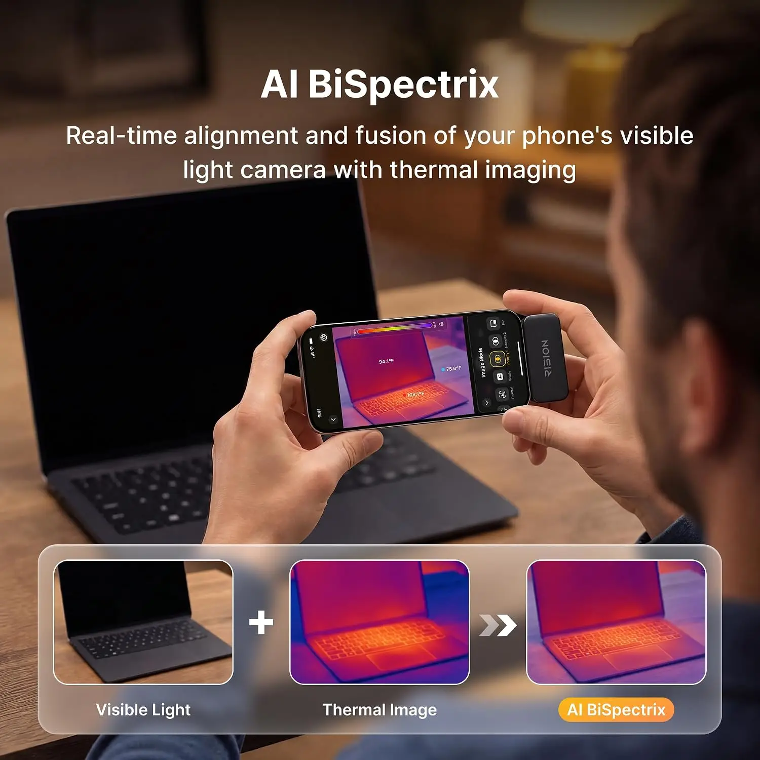 Smartphone Thermal Camera 320x240 Super Resolution 25Hz USB-C Infrared Imager -20°C to 600°C for Home HVAC Electrical Inspection