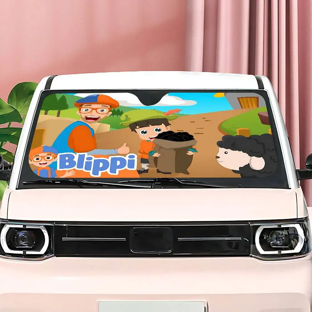B-BlippiS The M-Musical Cartoon Car Sun Shade نافذة أمامية ظلة لمعظم سيارات السيدان SUV كتل الأشعة فوق البنفسجية إبقاء سيارتك باردة