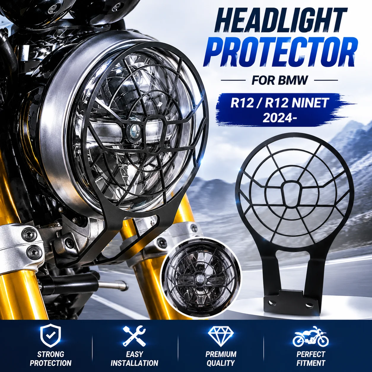 

Suitable for BMW R nineT R12 2024- modified motorcycle accessories, headlight protection covers, and grille protectors,