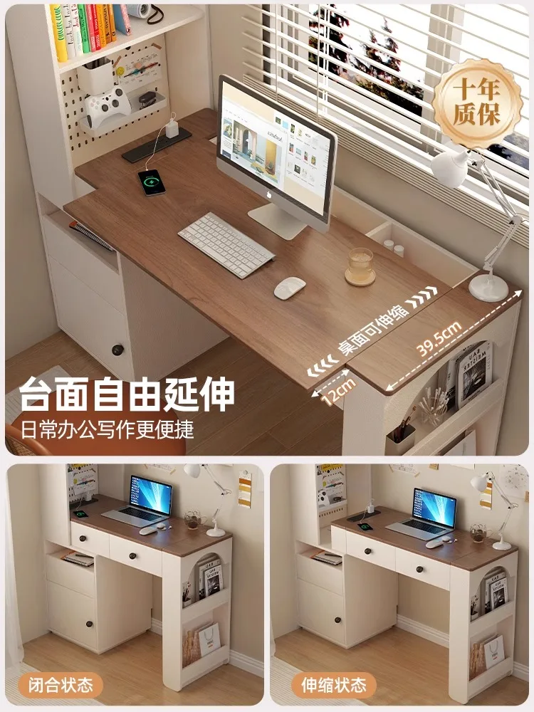 خزانة مكتب من الخشب الصلب مزدوجة الأغراض، جدار متكامل قابل للسحب، سعة كبيرة للتخزين والتخزين، مكتب شقة صغير #3