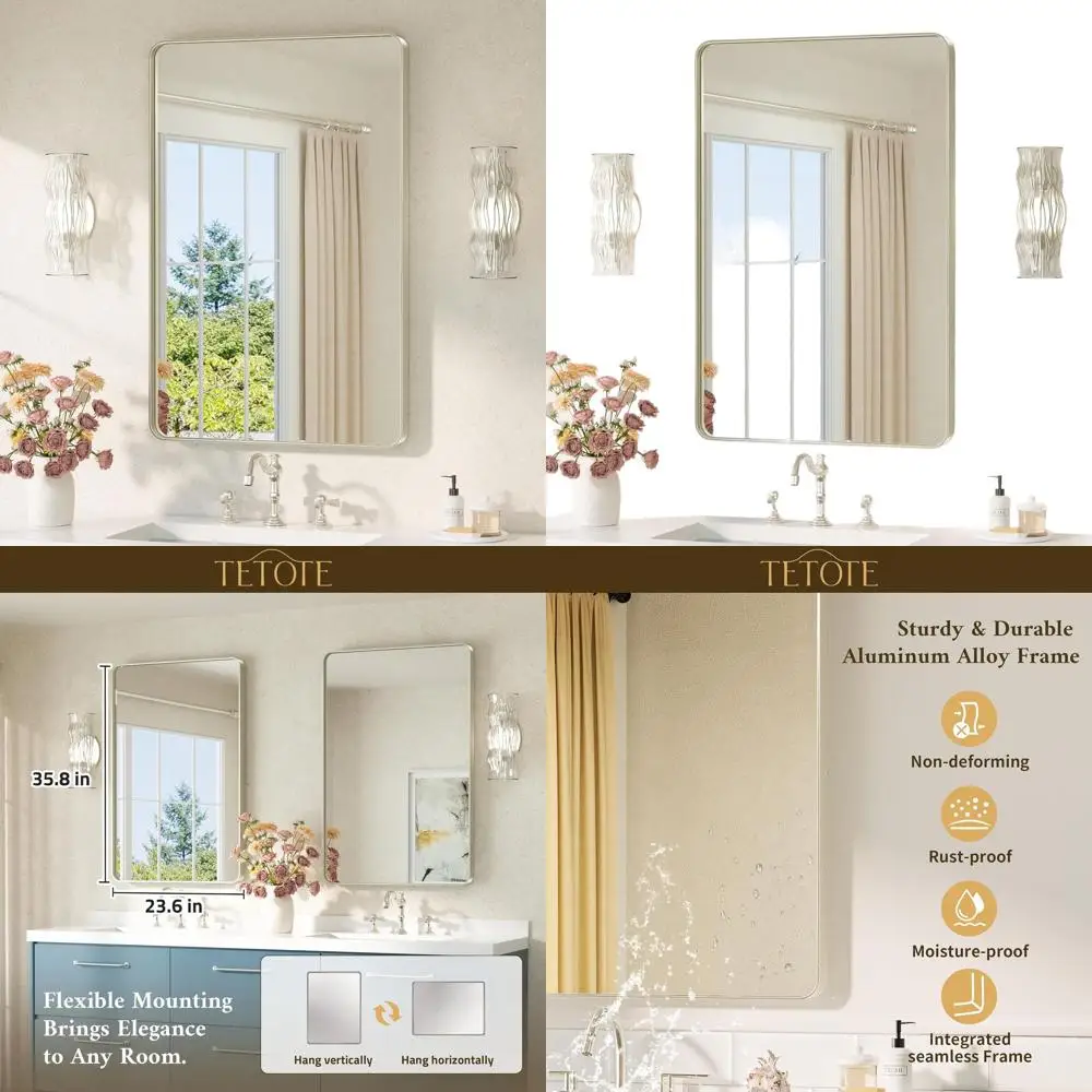 مرآة زينة بإطار معدني 24 × 36، نيكل مصقول، زجاج مقسى، طراز المزرعة الحديث لديكور جدران الحمام #1