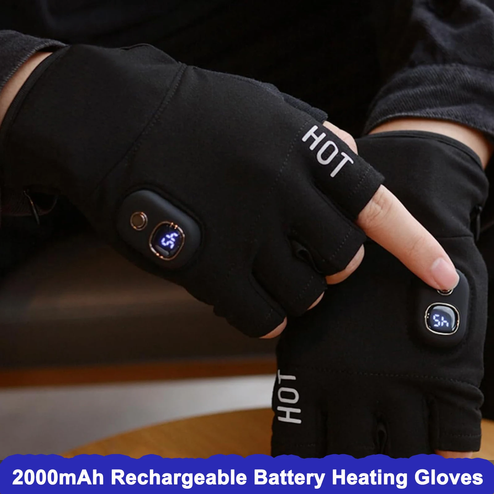 

USB Electric Heated Gloves Smart wireless Hand Warmers 2000mAh rechargeable battery 3-temp Settings Working Fingerless Mittens