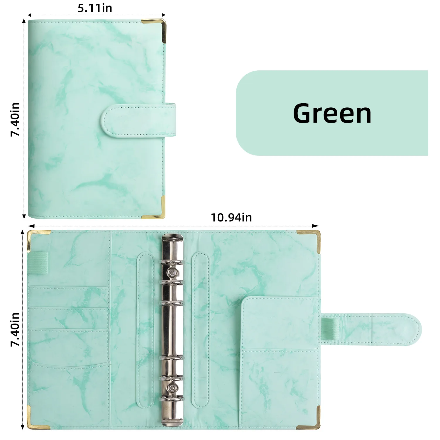 Notebook Binder com fecho de fivela magnética, Budget Planner, 6 Ring Binder, A6