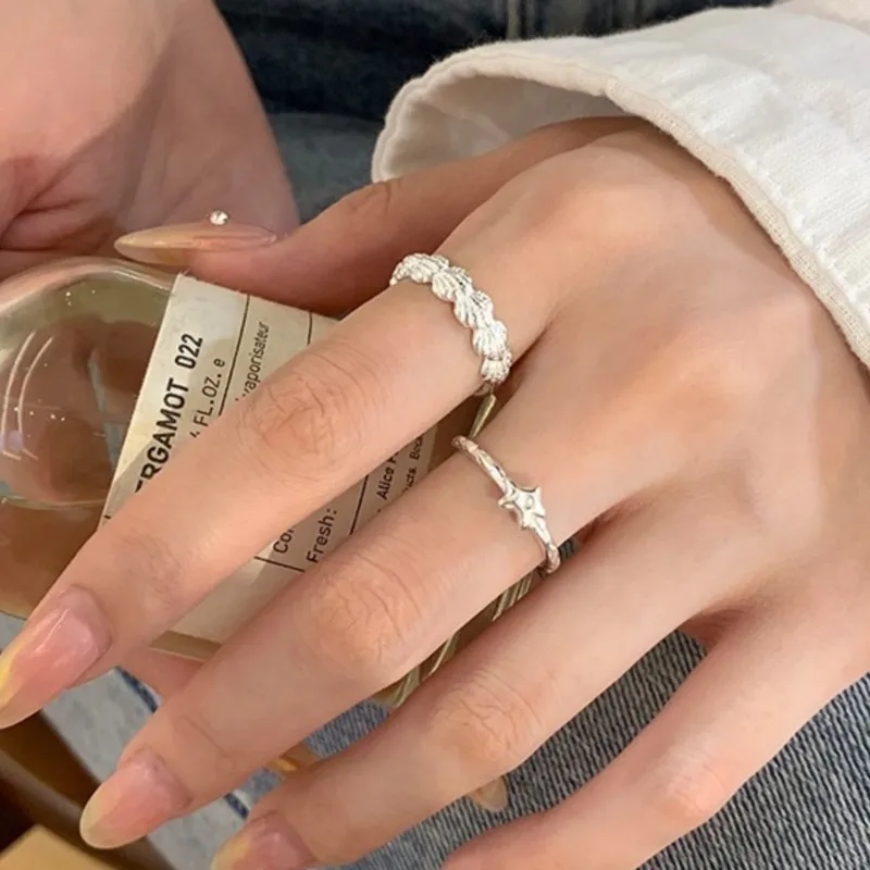 VENTFILLE 925 فضة ستار التراص خواتم للنساء قذيفة متجمد Ins المحيط الحلو افتتاح مجوهرات حفلة هدية دروبشيب #4