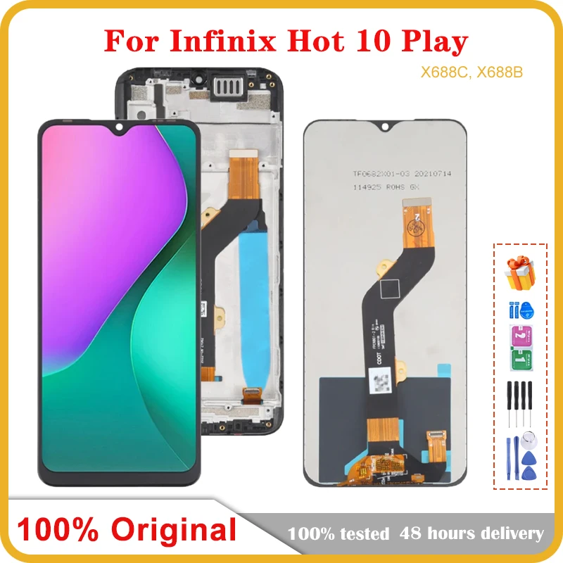 

6.82" Original X688 For Infinix Hot 10 Play LCD Display Touch Screen Digitizer Assembly Repair Replacement Parts X688C X688B LCD