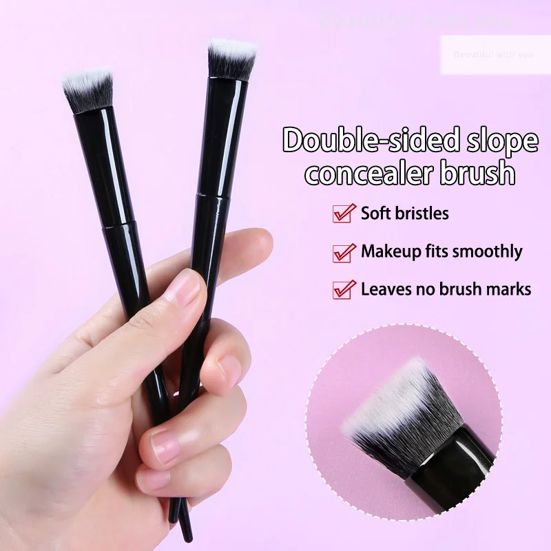 New1pcs pincel de base corretivo pincéis de maquiagem dupla face inclinação beleza compõem ferramenta para rosto acne marca manchas círculo escuro