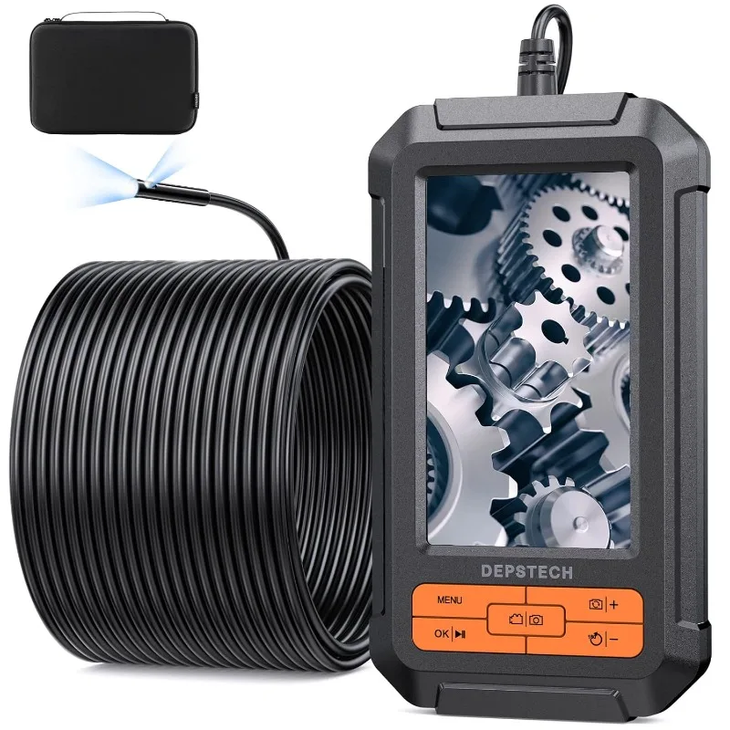 50ft Dual เลนส์กล้อง Endoscope Light,1080P HD Borescope พร้อมหน้าจอแยก,7.9 มม.กันน้ํากล้องตรวจสอบท่อระบายน้ํา