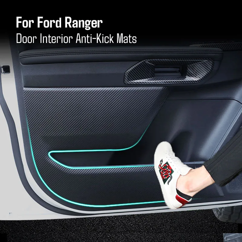 

Car Door Panel Protection Anti-Kick Pad Mat For Ford Ranger Wildtrak 2023 2024 Carbon Fiber Leather Sticker Interior Accessories