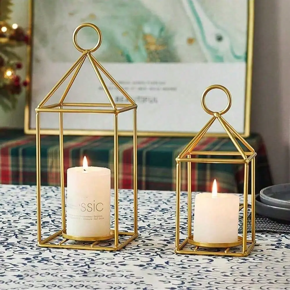 Vintage Iron Lantern Shaped Home Decor Ornament, Creative Minimalist Candlestick Suitable For Living Room, Office, Bookshelf, C