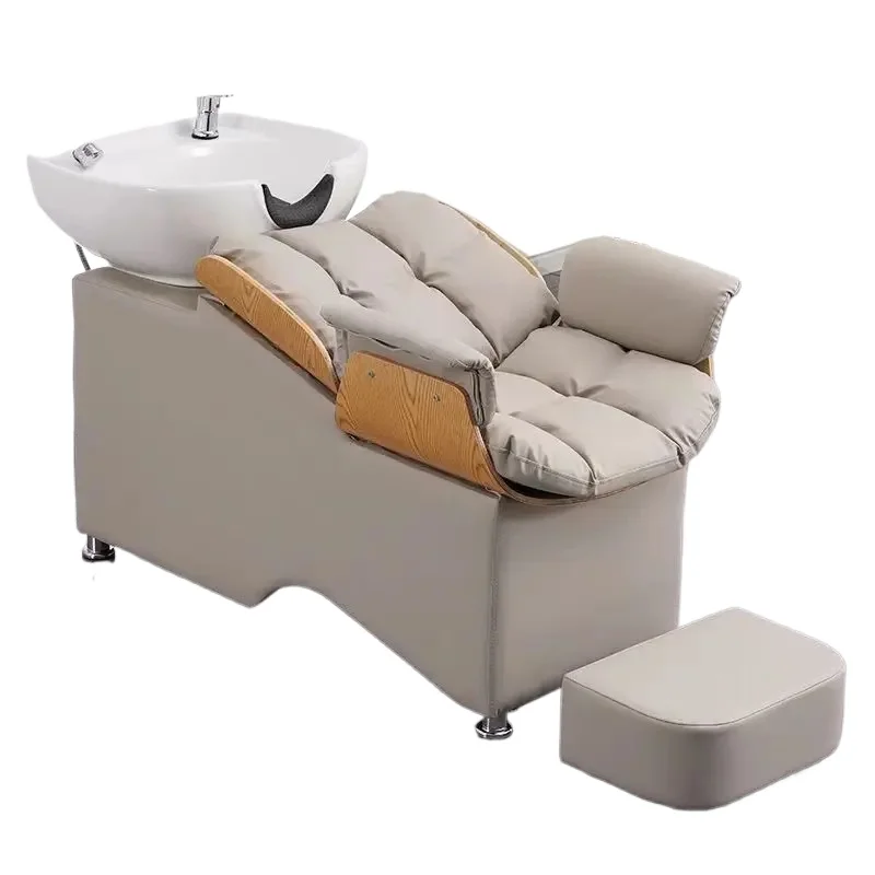 

Modern Design Barber Station Salon Chair with Ceramic Basin for Beauty Salons and Bedrooms-Hair Washing Shampoo Chair