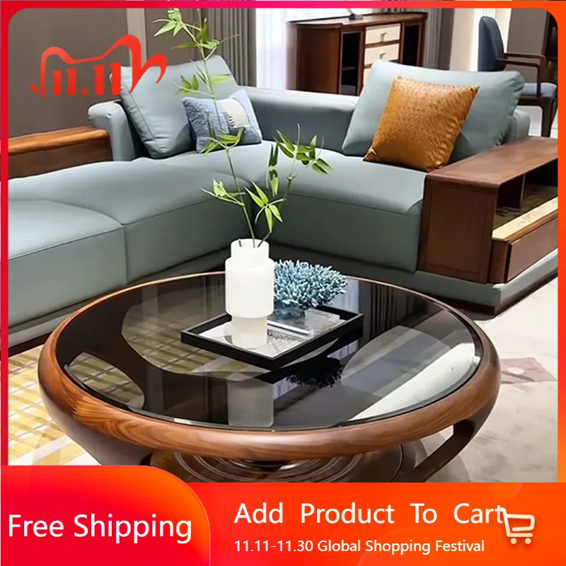 

Unique Glass Coffee Table Transparent Modern Wood Living Room Coffee Table Round Antique Mesa Auxiliar Chinese Style Furniture