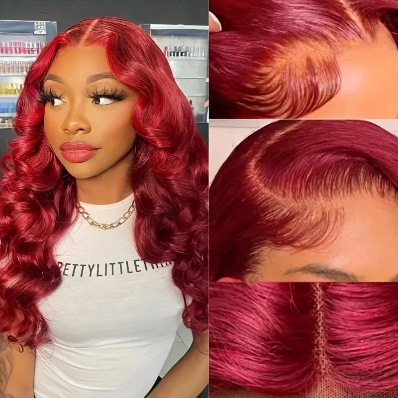 Long curly burgundy lace front wig with big waves