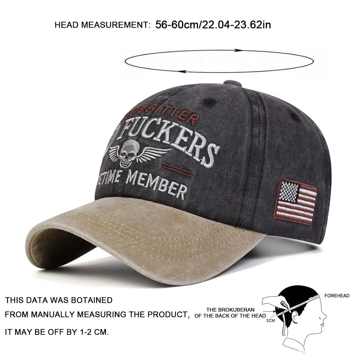 Unisex OLD FUCKERS Baseballkappen mit Buchstabenstickerei, gewaschen, für Frühling und Herbst, verstellbare Freizeithüte für den Außenbereich, Sonnenschutzhut, Sportkappe – Detail 4