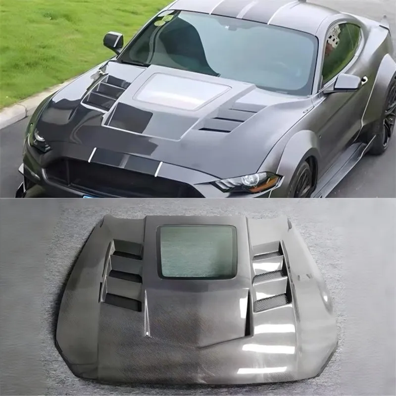 

Для Ford Mustang 2015-2023 капот из углеродного волокна, крышка двигателя, капот, автомобильная подкладка, крышка капота, обновленный комплект автозапчастей