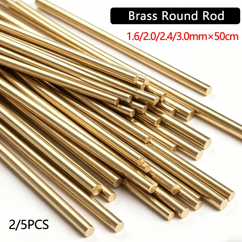 

2/5 Pcs Brass Welding Rods, 1.6mm/2.0mm/2.5mm/3.0mm Solid Copper Round Bars, for DIY Projects, Tool Making & Hardware Processing