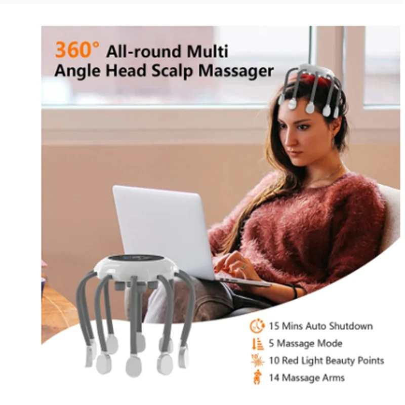 

Head Massager Electric Head Massager Octopus Scalp Massage Music 5 Modes 14 Vibrating Contacts