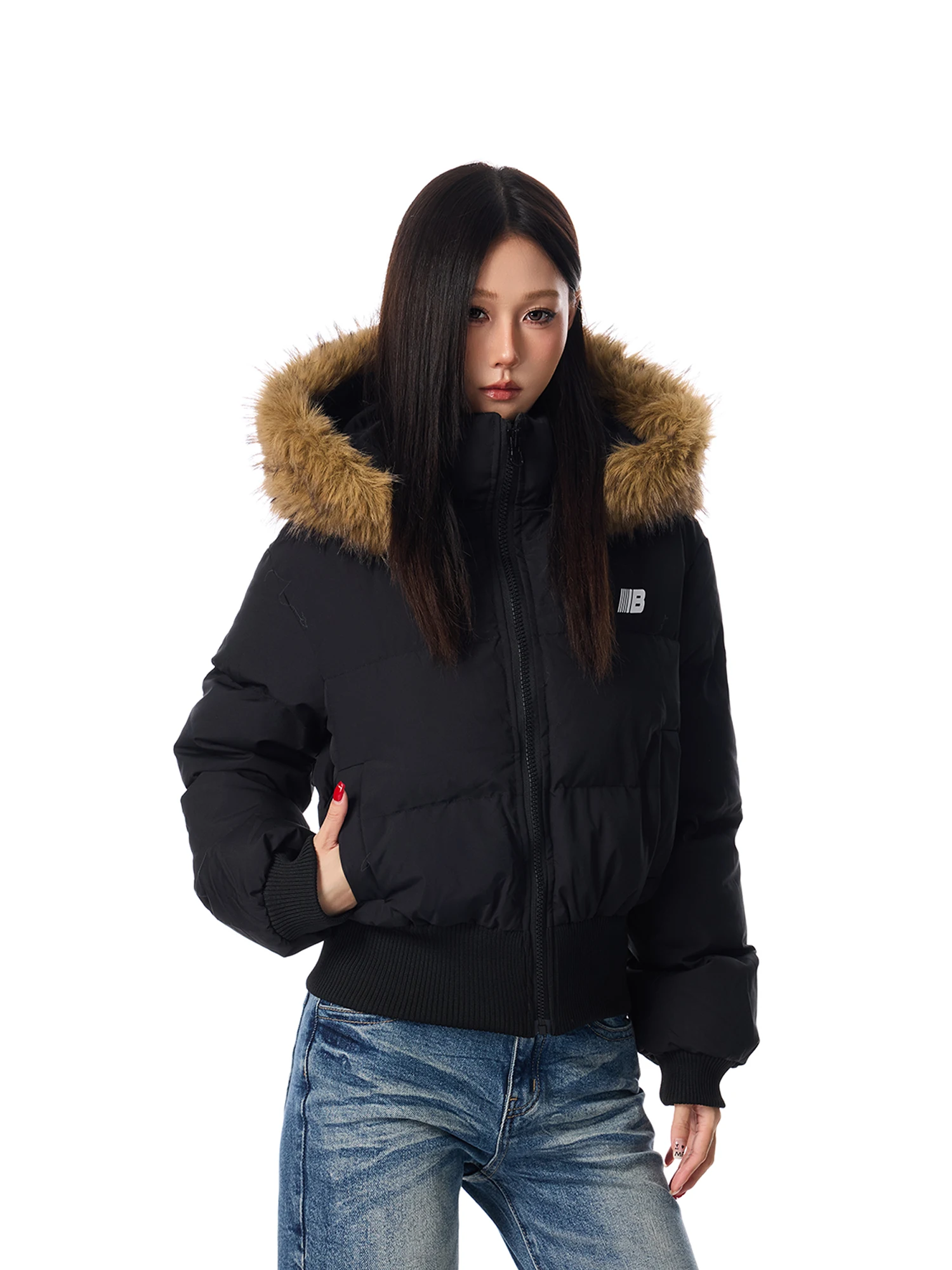 

SREK Women's ort Cotton Jaet with Fur Collar Waist-Cinching Hooded Coat Warm And Slimming Winter Outerwear