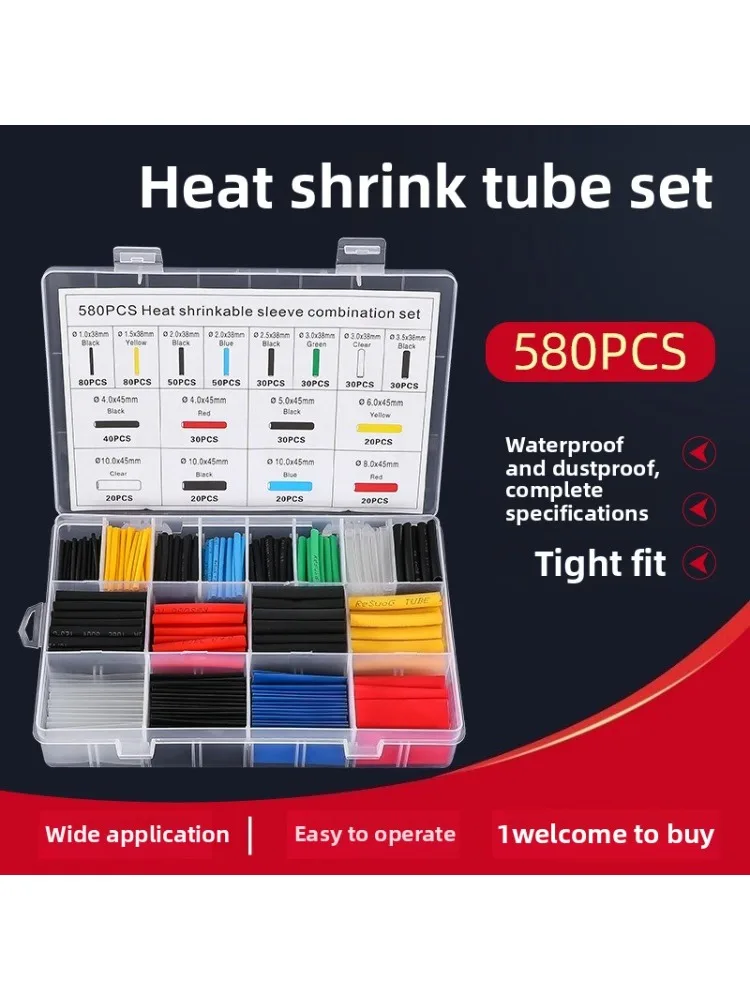 Heat Shrink Tubing Set 580pcs - High-Temp Resistant Cable Sleeves for Electrical Wires DIY Insulation & Wiring Projects Kit Xeon