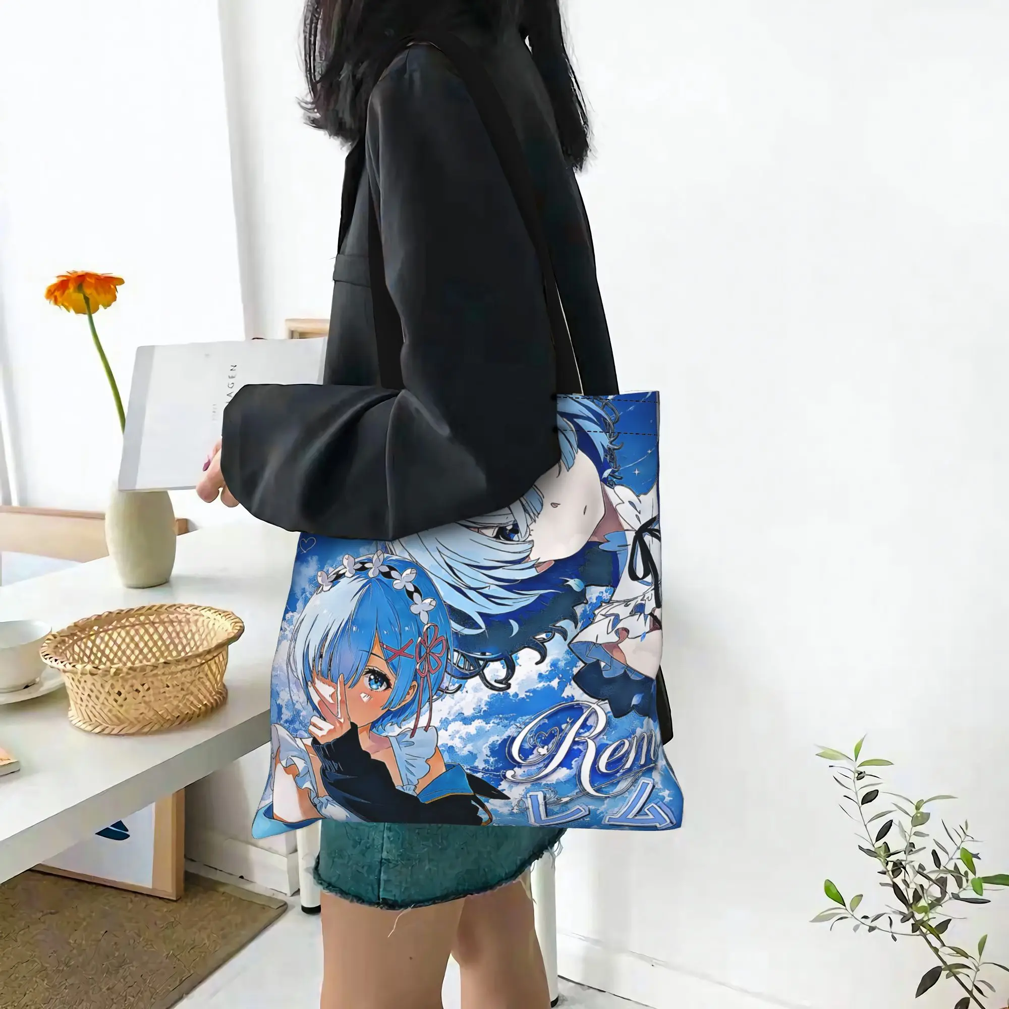 Bags For Woman Re ZERO Anime Shopping Bag Its bags Reusable Double Sided Canvas Tote Bag Shoulder  Handbag