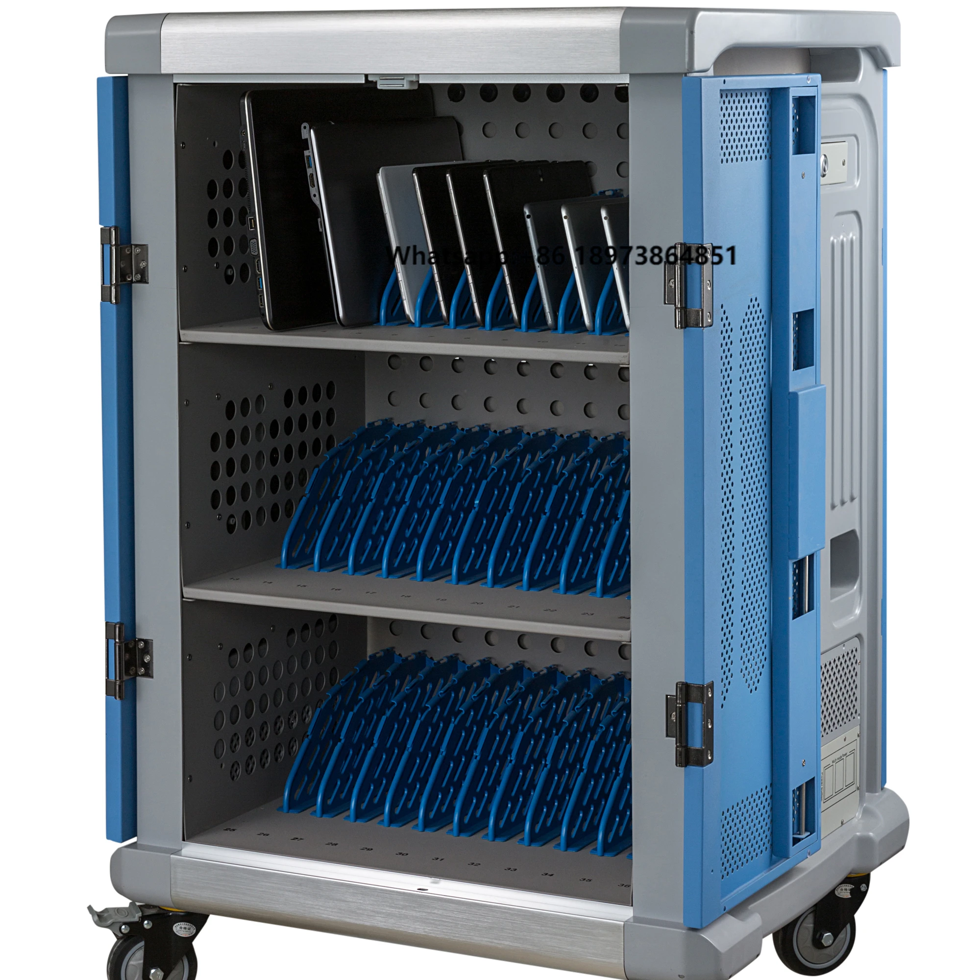 

Smart Laptop Storage Cabinet for ipad &Tablet AC 110-240V Charging Socket Universal Type 36 Devices Charging Cart